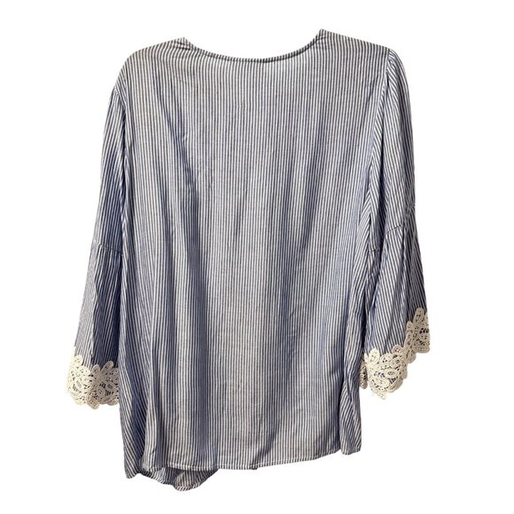 Westport Blue & White Striped Lace-Up Blouse Sz 1X sleeves 3/4 blouse - Picture 12 of 12